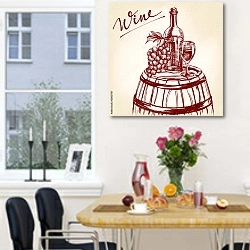 «Эскиз с вином на бочке» в интерьере кухни рядом с окном