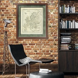 «Карта: Европа 2» в интерьере кабинета в стиле лофт с кирпичными стенами