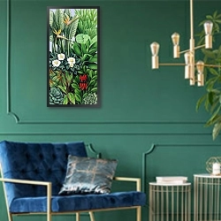 «FOLIAGE II» в интерьере в классическом стиле с зеленой стеной