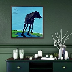 «Joe's Black Dog, 2000» в интерьере прихожей в зеленых тонах над комодом