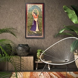 «Woman in a Green Landscape» в интерьере комнаты в этническом стиле