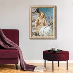 «St. Mary Magdalene, 1897» в интерьере гостиной в бордовых тонах