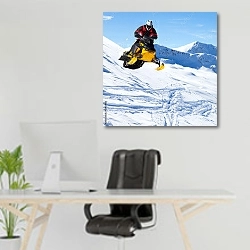 «Прыжок на снегоходе 2» в интерьере офиса над рабочим местом