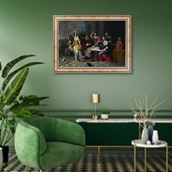 «Ladies and Gentlemen playing La Main Chaude» в интерьере гостиной в зеленых тонах
