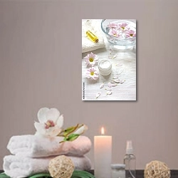 «Цветы, крем и масло на белой ткани» в интерьере салона красоты