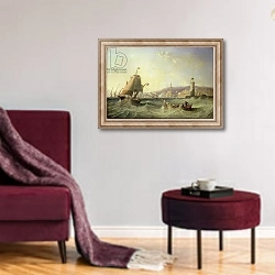 «Genoa, 1862» в интерьере гостиной в бордовых тонах