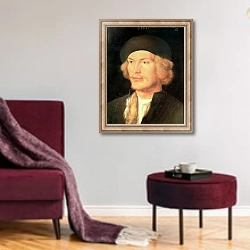 «Young Man, 1507» в интерьере гостиной в бордовых тонах