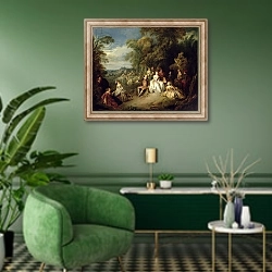 «Elegant company in a park» в интерьере гостиной в зеленых тонах