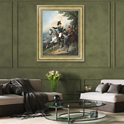 «Конный портрет Александра I» в интерьере гостиной в оливковых тонах