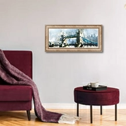 «Акварельный Тауэрский мост » в интерьере гостиной в бордовых тонах