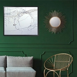 «Fence and Sparrow, 1998» в интерьере классической гостиной с зеленой стеной над диваном