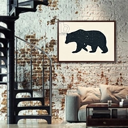 «Bear» в интерьере двухярусной гостиной в стиле лофт с кирпичной стеной