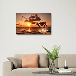 «Красивый закат с дельфинами» в интерьере современной светлой гостиной над диваном