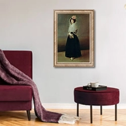 «Portrait of the Countess of Carpio Marquesa de la Solana, c.1793» в интерьере гостиной в бордовых тонах