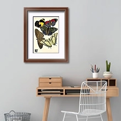 «Papillons by E. A. Seguy №4» в интерьере кабинета с деревянным столом