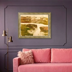 «Mountain Landscape» в интерьере гостиной с розовым диваном