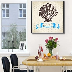 «Иллюстрация с морской ракушкой» в интерьере кухни рядом с окном