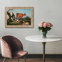 «Pastoral scene with a cowherd» в интерьере в классическом стиле над креслом