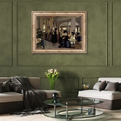 «Парижское кафе» в интерьере гостиной в оливковых тонах