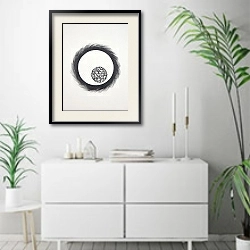 «The circles. Rings 3» в интерьере светлой минималистичной гостиной над комодом