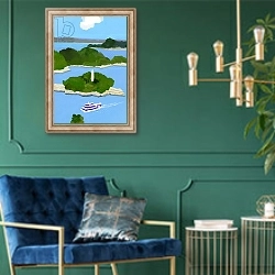 «Sightseeing boat» в интерьере в классическом стиле с зеленой стеной