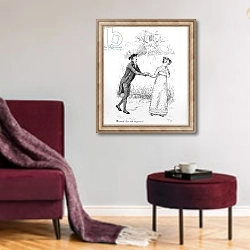 «'So much love and eloquence', illustration from 'Pride & Prejudice' by Jane Austen» в интерьере гостиной в бордовых тонах