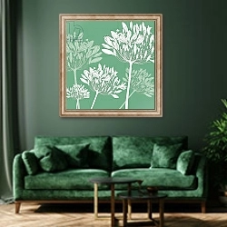 «Agapanthus breeze, 2005» в интерьере зеленой гостиной над диваном