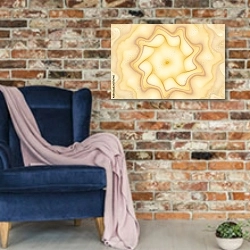 «Геометрическое солнце» в интерьере в стиле лофт с кирпичной стеной и синим креслом