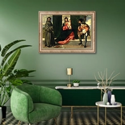«Virgin and Child with St. Anthony of Padua and St. Rocco» в интерьере гостиной в зеленых тонах
