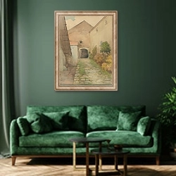«Starý dvor» в интерьере зеленой гостиной над диваном