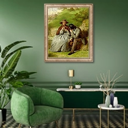 «Lovers, 1855» в интерьере гостиной в зеленых тонах