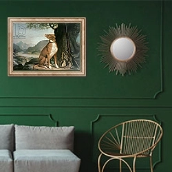 «G. M. Johnston's favourite gun dog in a landscape» в интерьере классической гостиной с зеленой стеной над диваном
