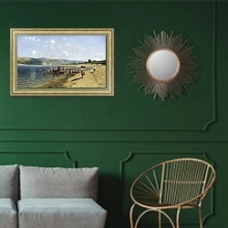 «Тоня на Днепре. 1889» в интерьере классической гостиной с зеленой стеной над диваном