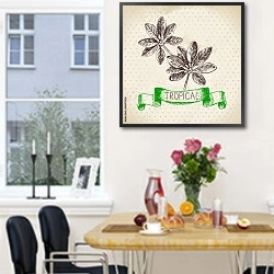 «Иллюстрация с тропическими листьями» в интерьере кухни рядом с окном