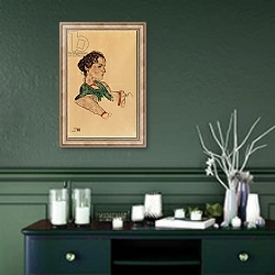 «Portrait of the artist Silvia Koller, 1918» в интерьере прихожей в зеленых тонах над комодом