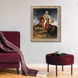 «Equestrian Portrait of Jerome Bonaparte 1808» в интерьере гостиной в бордовых тонах