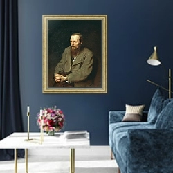 «Портрет писателя Федора Михайловича Достоевского. 1872» в интерьере в классическом стиле в синих тонах