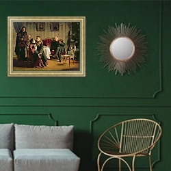 «Day of the Parting, 1872» в интерьере классической гостиной с зеленой стеной над диваном