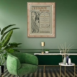 «Cover page: Cover page from L’Estampe moderne, June 1897» в интерьере гостиной в зеленых тонах
