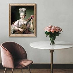 «Portrait of Marie-Clothilde of France, also known as Madame Clothilde, queen of Sardinia, 1775» в интерьере в классическом стиле над креслом