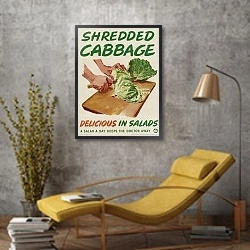 «Shredded Cabbage; Delicious in Salads» в интерьере в стиле лофт с желтым креслом