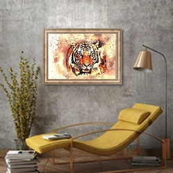 «Акварельный портрет тигра» в интерьере в стиле лофт с желтым креслом