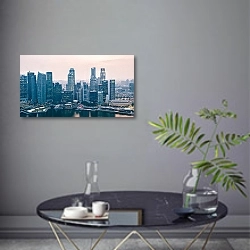 «Утренняя панорама Сингапура» в интерьере современной гостиной в серых тонах