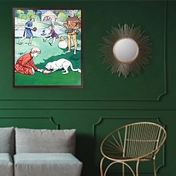 «The Story of Puss-in-Boots 7» в интерьере классической гостиной с зеленой стеной над диваном