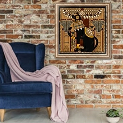 «Египетская кошка» в интерьере в стиле лофт с кирпичной стеной и синим креслом