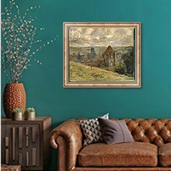 «Dieppe, 1882» в интерьере гостиной с зеленой стеной над диваном