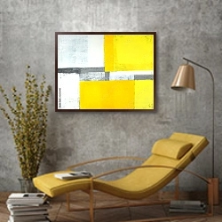 «Бело-жёлто-серая абстракция» в интерьере в стиле лофт с желтым креслом