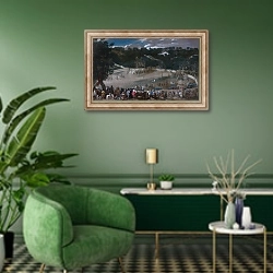 «Филип IV на охоте на дикого кабана» в интерьере гостиной в зеленых тонах