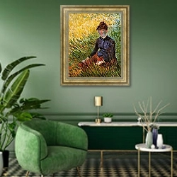 «Женщина, сидящяя на траве» в интерьере гостиной в зеленых тонах