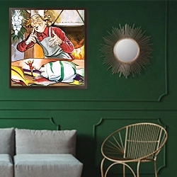 «The Story of Tom Thumb 18» в интерьере классической гостиной с зеленой стеной над диваном